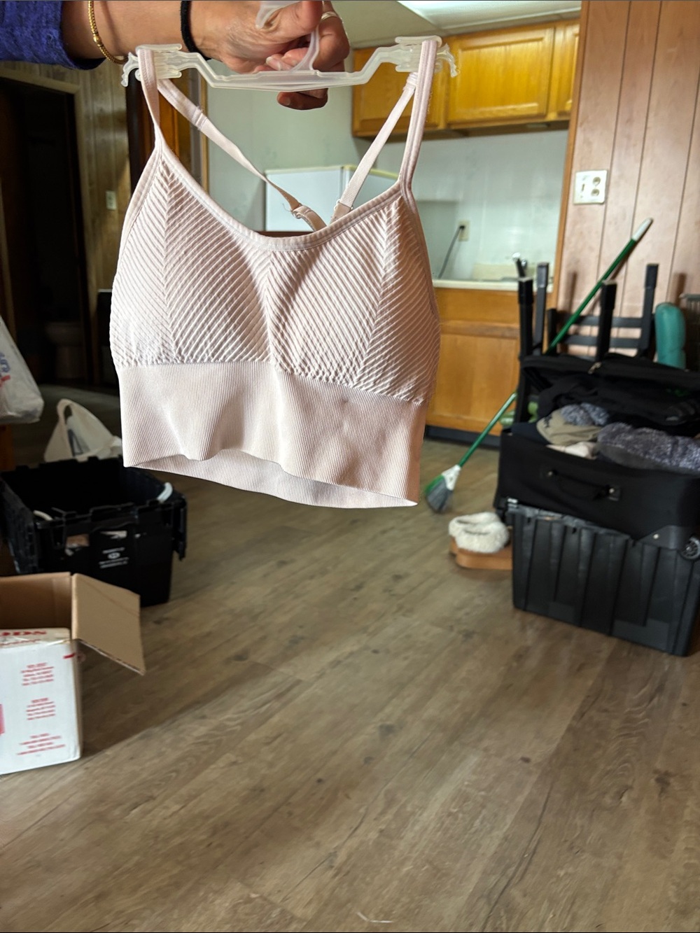 Ribbed Light Blush Seamless Bralette with Removable Pads